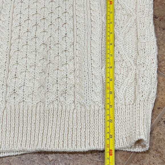 Aran Wool Cable Knit Traditional Lightweight Sweater Small S Cream Fisherman - Picture 7 of 7